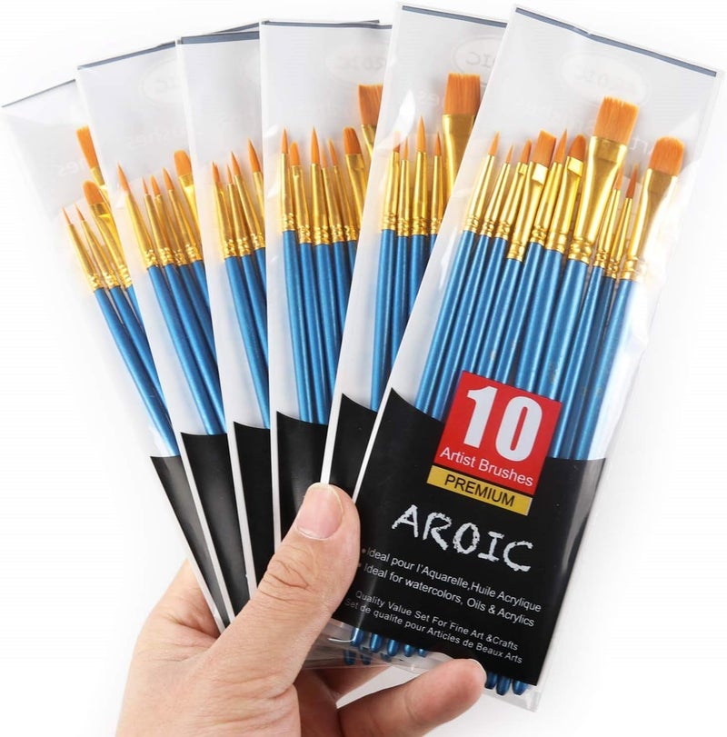 AROIC Paint Brush Set, 10 Pack 100 Pcs Acrylic Paint Brushes Artist Paint Brushes for Oil Watercolor Acrylic Face Rock Painting（Blue） - Image 3